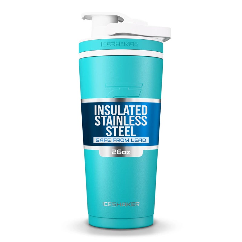 Ice Shaker Insulated Stainless Steel Shaker Bottle | 26oz, Caribbean | Cold for 30+ Hours | Insulated Cup with Twist-on Agitator | Odor-Free Bottle for Protein Shakes, Water, Smoothies, Cocktails - Image 1